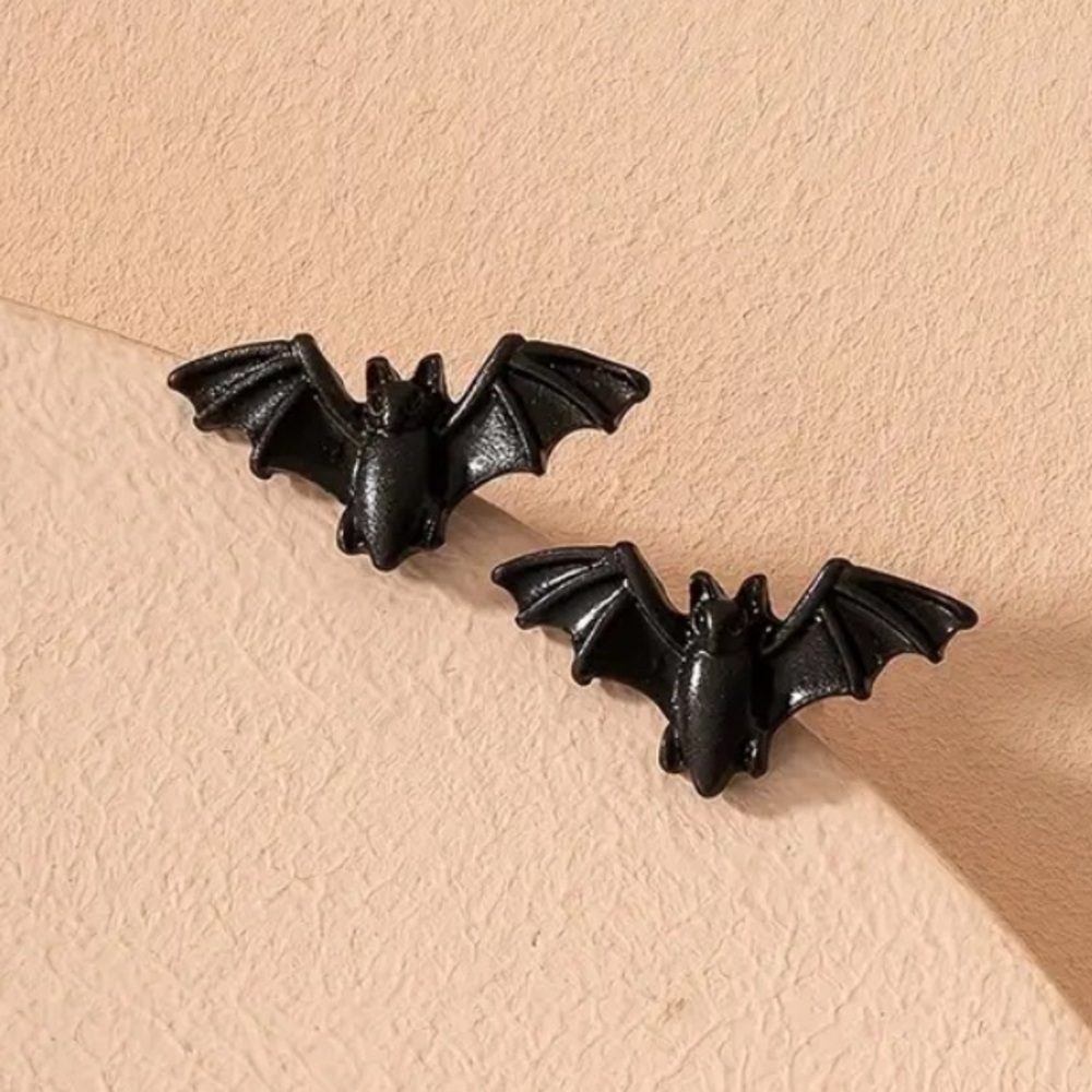 Black Ceramic Bat Stud Earrings - Picture 1 of 8